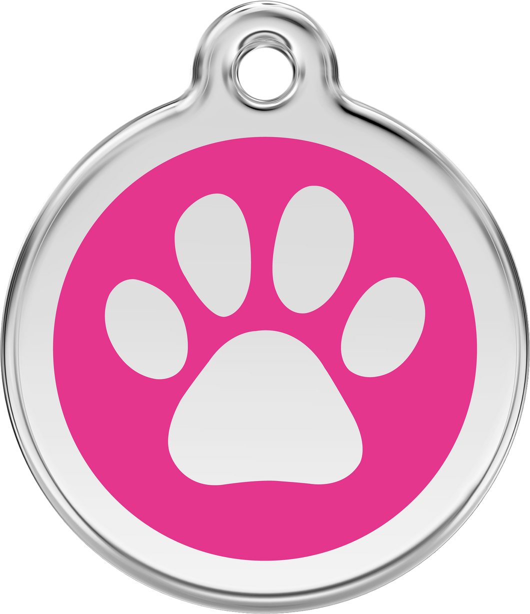 Red Dingo - Paw Print Hot Pink Tag & Engraving